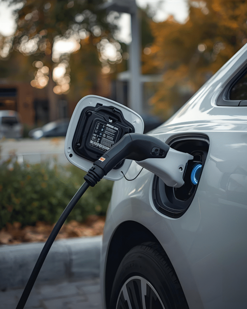 EV car with charger cable installed